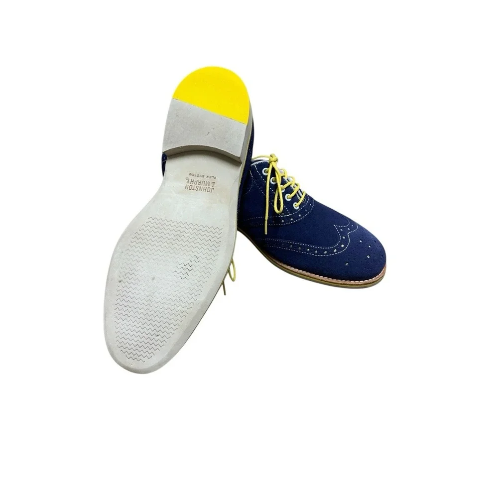 JOHNSTON & MURPHY Wingtip Oxford Mens 9M Blue Suede Sheepskin Flex Sole